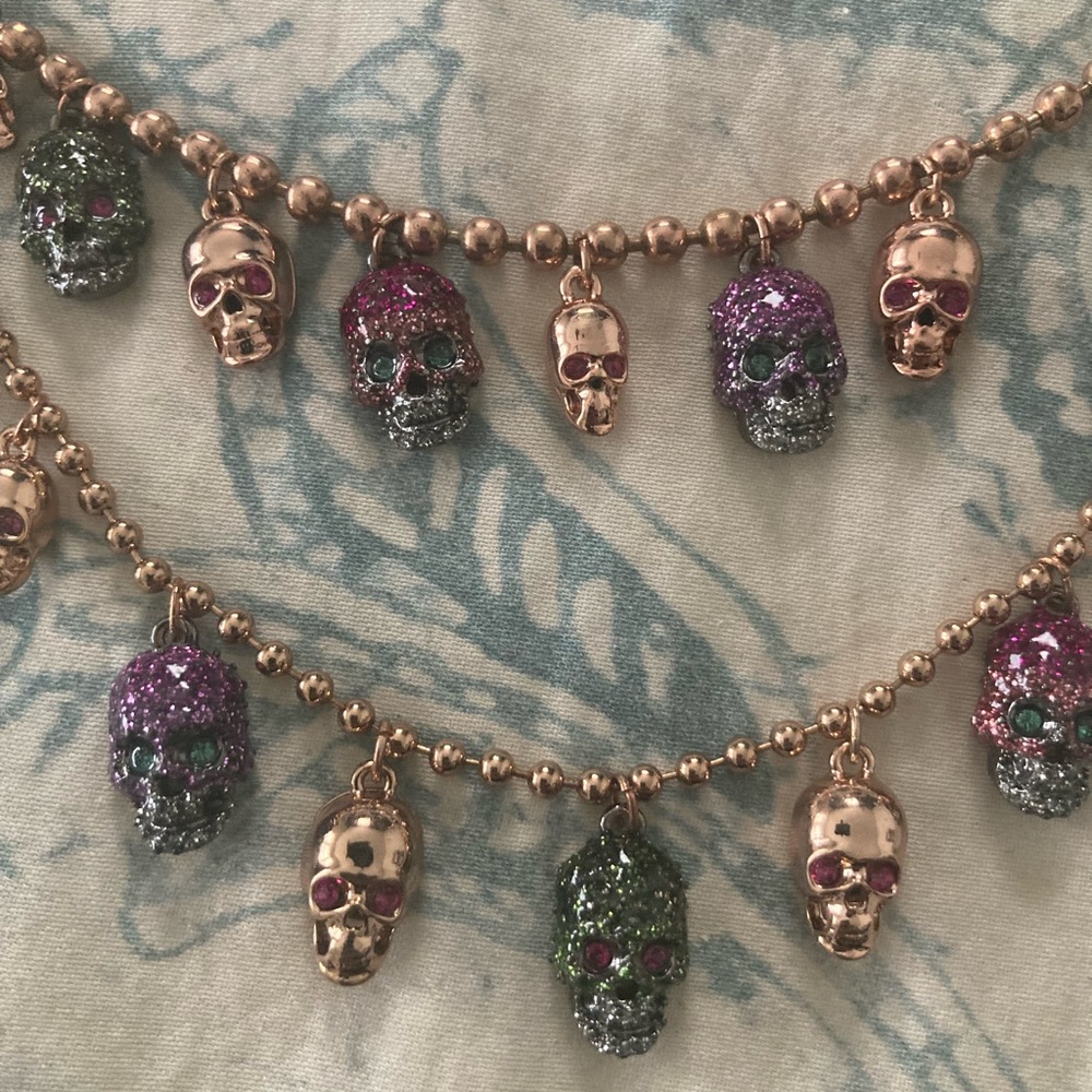 Two tiered multi colored skull Betsey Johnson necklace goth rocker